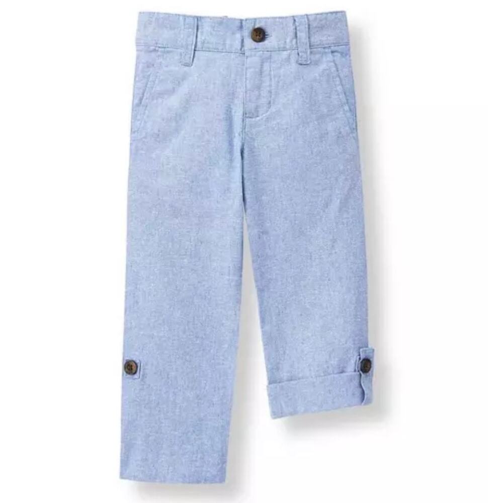 Janie and Jack Blue Linen Blend Roll Cuff Pants Toddler 18-24M Summer Casual Boy